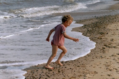 Eric gambols in the surf at Great Yarmouth